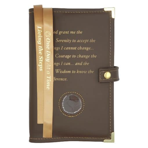 Big Book Regular Hardback – Serenity Prayer/Medallion Holder with Snap/Bookmark/Penholder/Metal Tips (Brown) LDDAA0705