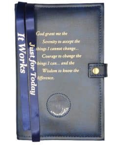 DOUBLE Cover for Hardback Reg Size NA Basic Text(6th Ed) OR Traditions...AND...It Works OR Living Clean w Serenity Prayer/Medallion Holder(Blue) DDBNA60701